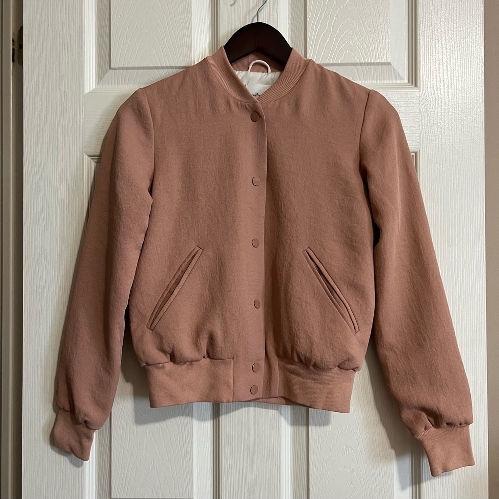 Aritzia Wilfred Poussin Vintage Crepe Bomber Jacket in Rose Pink - Sz XS - Picture 4 of 13